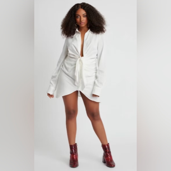 CHOOSY Dresses & Skirts - The viral "CHOOSY WHITE DRESS" Crosby St deep plunge ruched stretchy dress